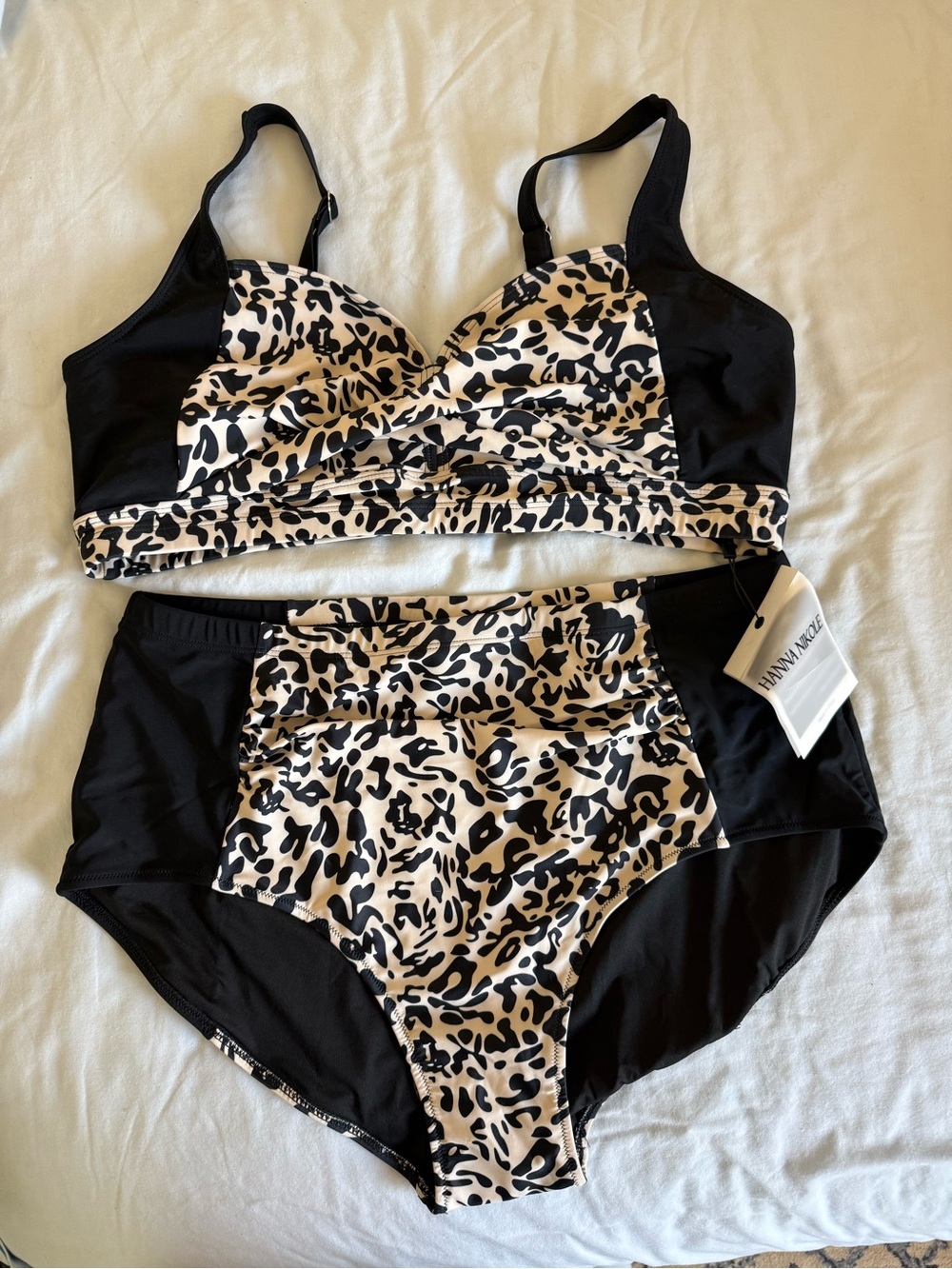 High-Waist Animal Print Bikini Set - Black & Cream